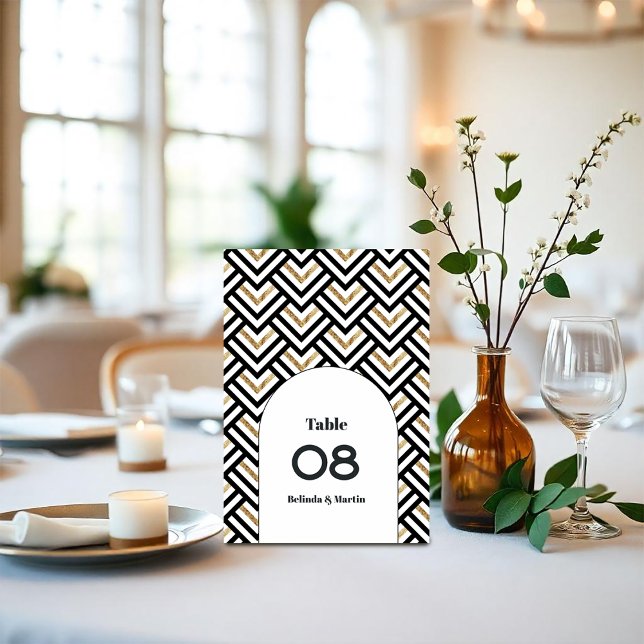 Modern Geometric Black and Gold Table Number (Modern Geometric Black and Gold Table Number)