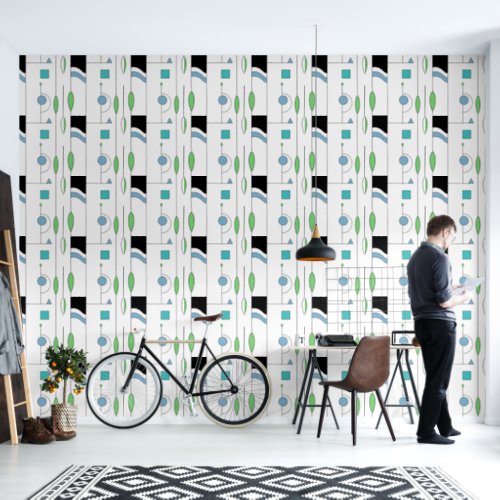 Modern Geometric Black and White Blue Wallpaper Wallpaper