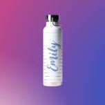 Modern Geometric Black and White Customizable  Water Bottle<br><div class="desc">Customizable water and drinks bottle. Modern,  black and white design,  personalized with the name of the recipient in a gorgeous dusky blue. 
Great gift for her.</div>
