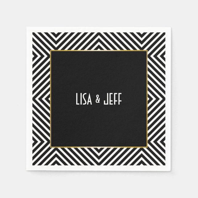 Modern Geometric Black and White Diamond Pattern Napkins (Front)