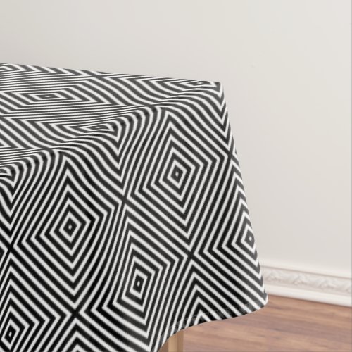 Modern Geometric Black and White Diamond Pattern Tablecloth