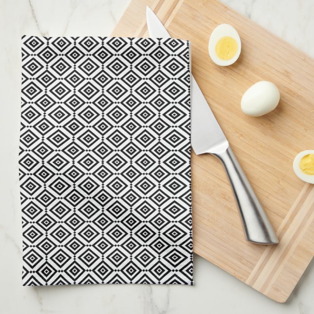 Modern Geometric Black and White Kitchen Towel (Quarter Fold)