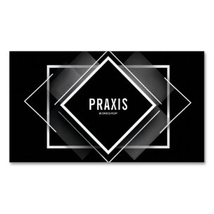 Modern Geometric Black and White Layered Diamond Business Card Magnet