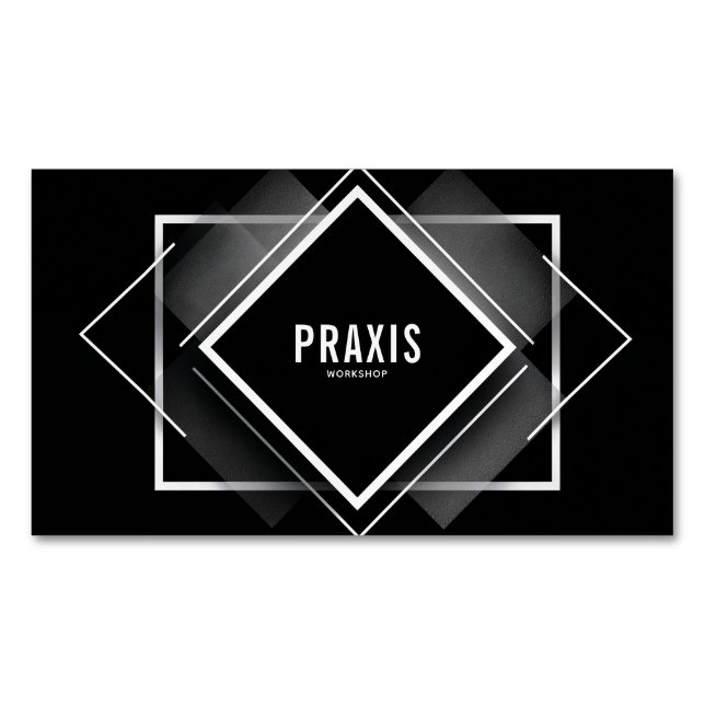 Modern Geometric Black and White Layered Diamond Business Card Magnet (Front)