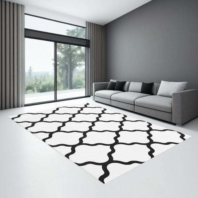  Modern Geometric Black and White Quatrefoil Area Rug (Insitu (Indoor 3))