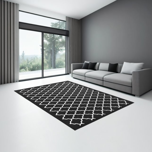  Modern Geometric Black and White Quatrefoil Area Rug (Insitu (Indoor 3))