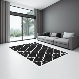  Modern Geometric Black and White Quatrefoil Area Rug