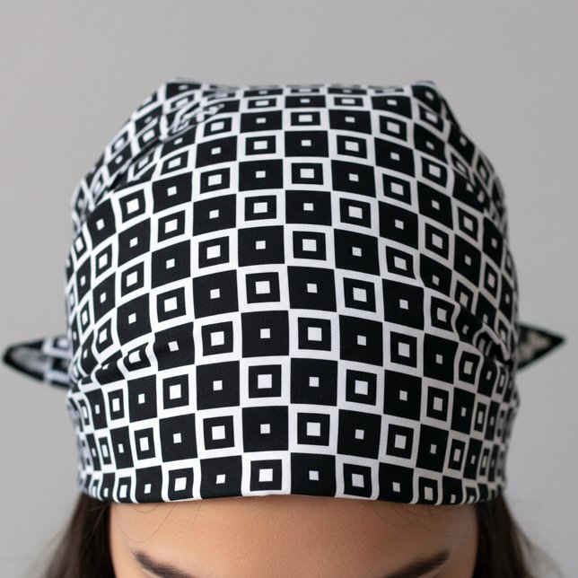 Modern Geometric Black And White Squares Op Art Bandana (Creator Uploaded)
