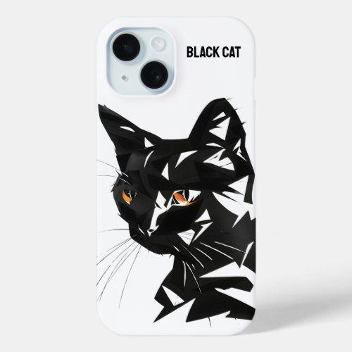 Modern Geometric Black Cat Illustration iPhone 15 Case