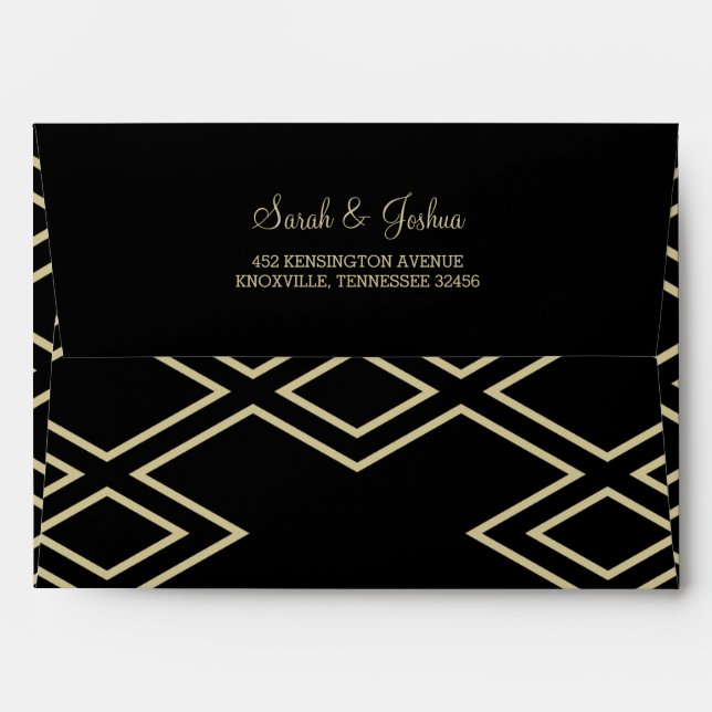 modern geometric black gold wedding envelopes (Back (Top Flap))