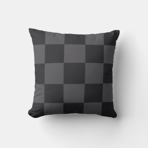 Modern Geometric Black Gray Bold Checkers Throw Pillow