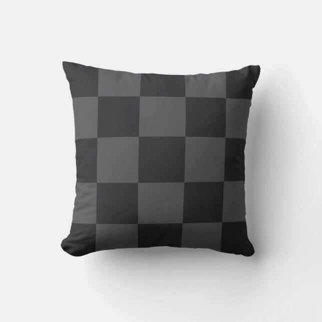 Modern Geometric Black Gray Bold Checkers Throw Pillow (Front)