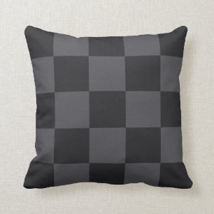 Modern Geometric Black Gray Bold Checkers Throw Pillow