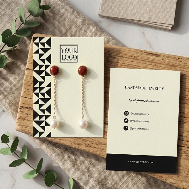Modern Geometric Black & Ivory Earring Display  Business Card (Creator Uploaded)