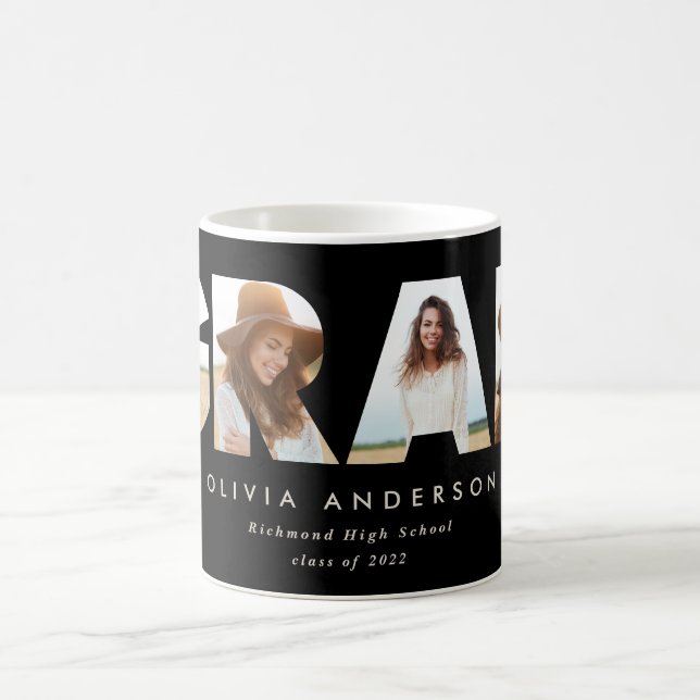 Modern geometric black multi photo graduation coffee mug (Center)