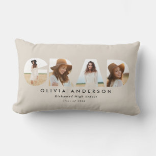 Modern geometric black multi photo graduation lumb lumbar pillow