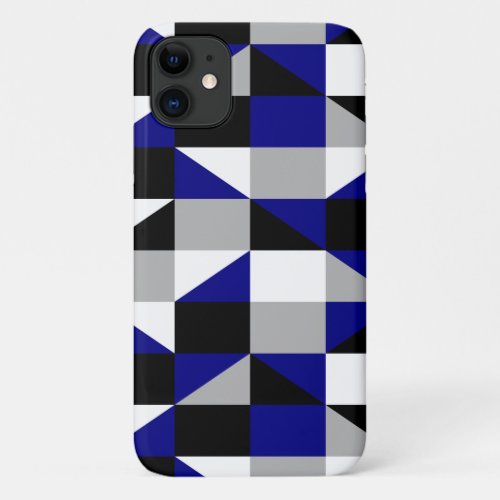 Modern Geometric Black Navy Blue Gray Pattern iPhone 11 Case