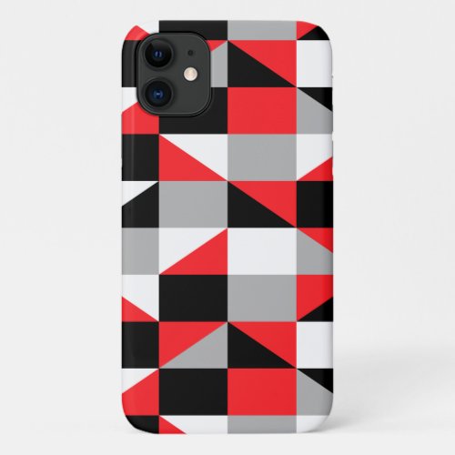 Modern Geometric Black Red Gray Pattern iPhone 11 Case