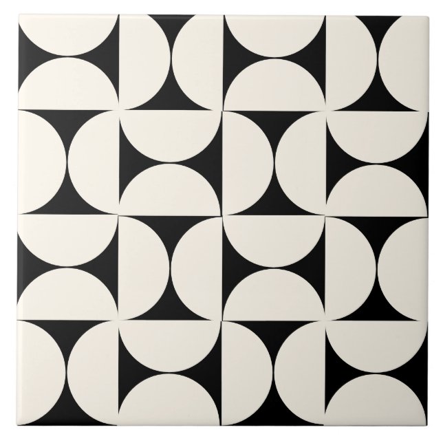 Modern Geometric Black Semi circles Tile (Front)