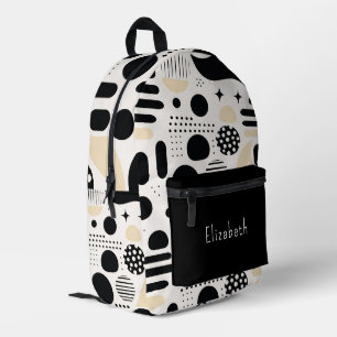 Modern Geometric Black White Abstract Personalized Printed Backpack