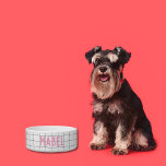 Modern Geometric Black,White & Bright Pink Simple Bowl<br><div class="desc">Modern geometric black and white grid pattern bright pink customizable pet bowl gift cute accessory. Ideal gift for the pet owner in your life,  personalized with the pets name.</div>