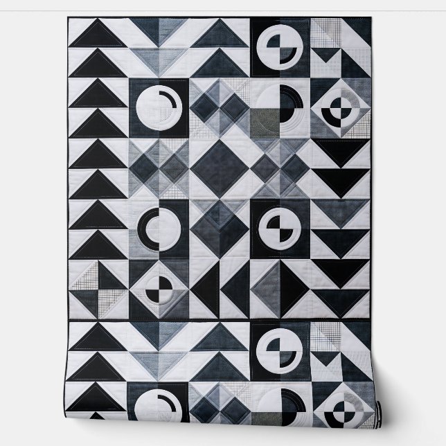 Modern Geometric Black White Grey Textured Wallpaper (Unrolling)