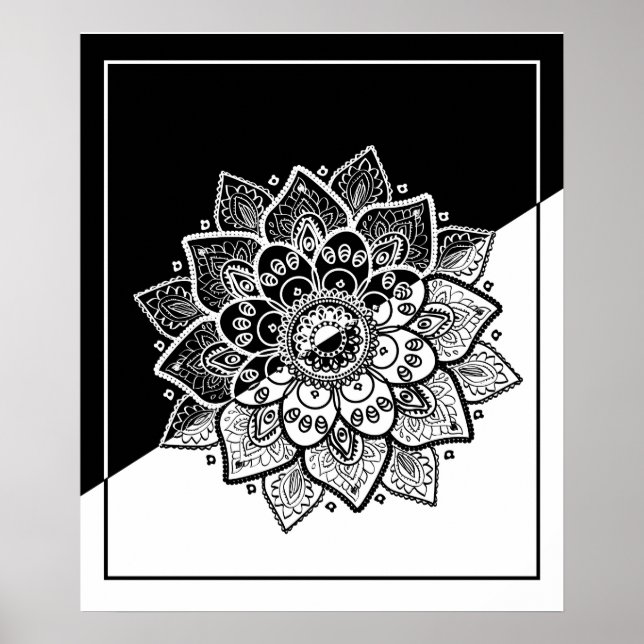 Modern Geometric Black & White Mandala Poster (Front)