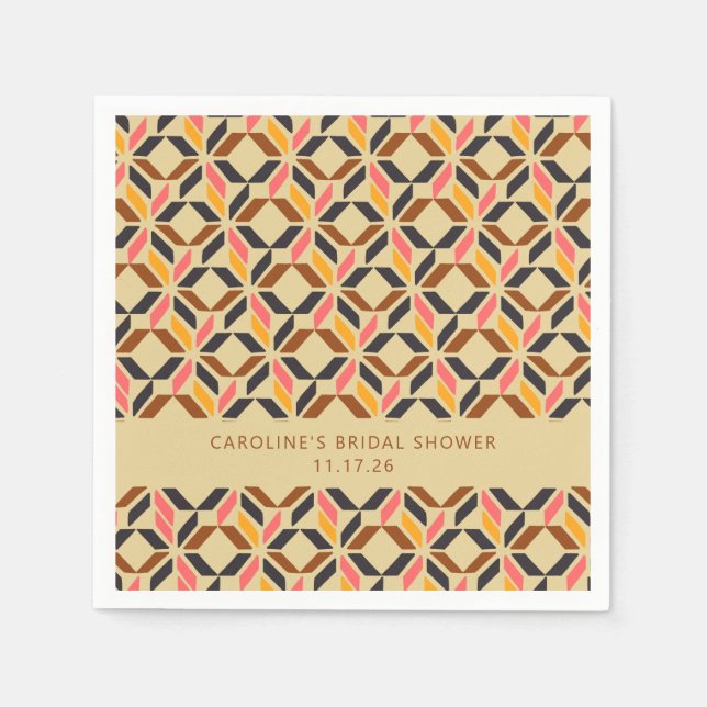 Modern Geometric Black Yellow Custom Bridal Shower Napkins (Front)