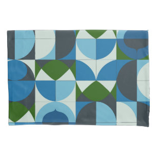 Modern Geometric Blue and Green Abstract Pillow Case