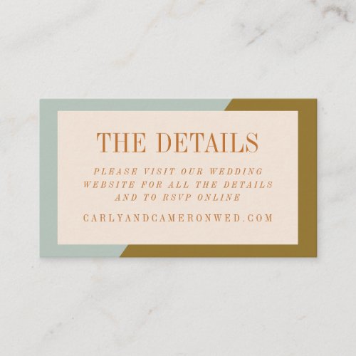 Modern Geometric Blue and Olive Wedding Website  Enclosure Card