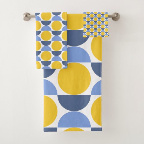 Modern Geometric Blue and Yellow Circles Bath Towel Set