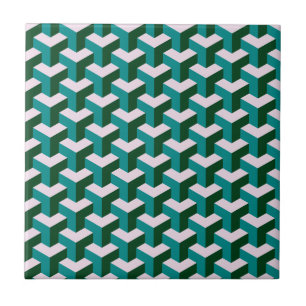 Modern Geometric Blue Blocks Pattern Ceramic Tile
