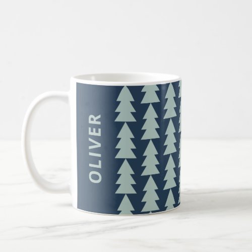 Modern geometric blue Christmas tree graphic Coffee Mug