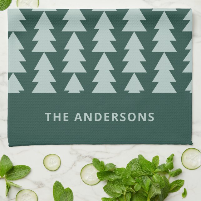 Modern geometric blue Christmas tree graphic Kitchen Towel (Folded)