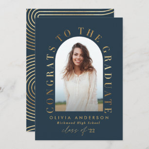 Modern geometric blue gold photo arch graduation