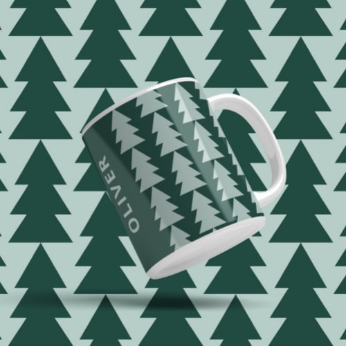 Modern geometric blue green Christmas tree graphic Coffee Mug