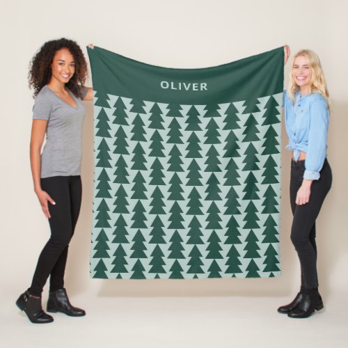 Modern geometric blue green Christmas tree graphic Fleece Blanket