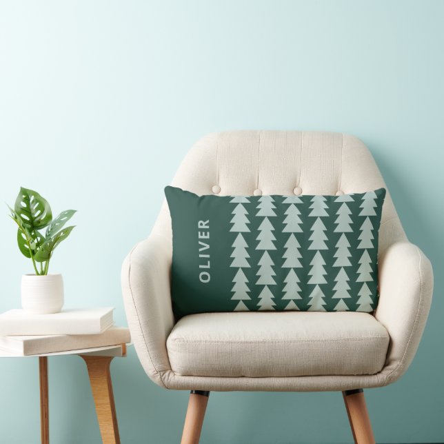 Modern geometric blue green Christmas tree graphic Lumbar Pillow (Chair)