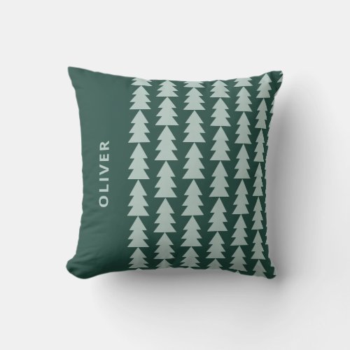 Modern geometric blue green Christmas tree graphic Throw Pillow