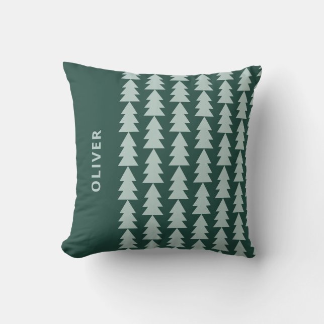 Modern geometric blue green Christmas tree graphic Throw Pillow (Front)