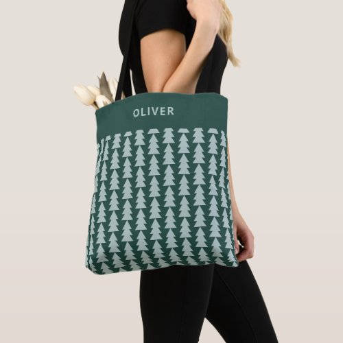 Modern geometric blue green Christmas tree graphic Tote Bag