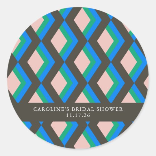 Modern Geometric Blue Green Custom Bridal Shower Classic Round Sticker