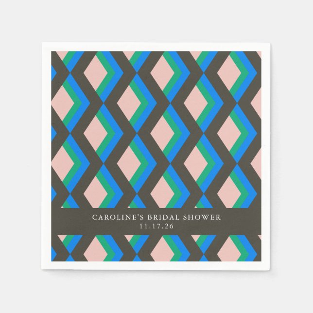 Modern Geometric Blue Green Custom Bridal Shower Napkins (Front)