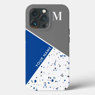 Modern Geometric Blue Grey Terrazzo Monogram