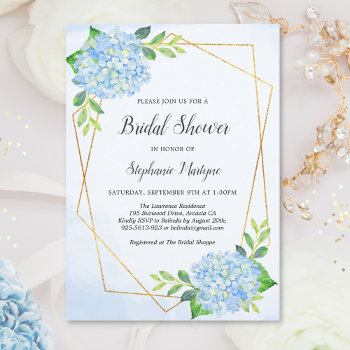 Modern Geometric Blue Hydrangea Bridal Shower Invitation by EmbellishYourWedding at Zazzle