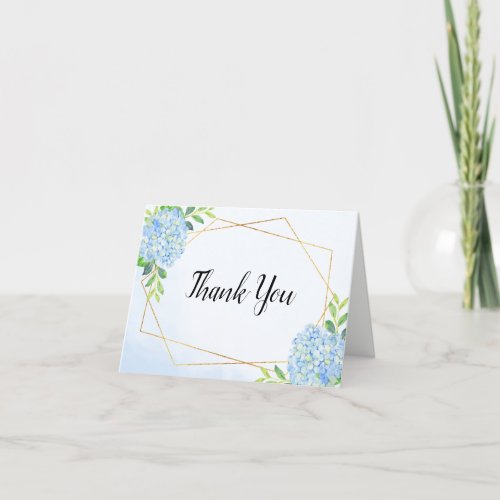 Modern Geometric Blue Hydrangea Wedding Thank You Card