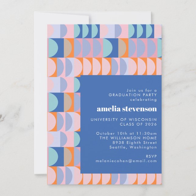 Modern Geometric Blue Lilac Graduation Party Photo Invitation (Front)