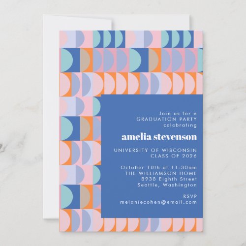 Modern Geometric Blue Lilac Graduation Party Photo Invitation