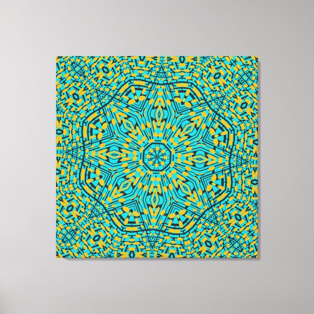 Modern Geometric Blue Orange Kaleidoscope Pattern Canvas Print (Front)