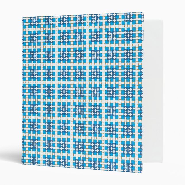Modern geometric blue SEA squares pattern 3 Ring Binder (Front/Inside)